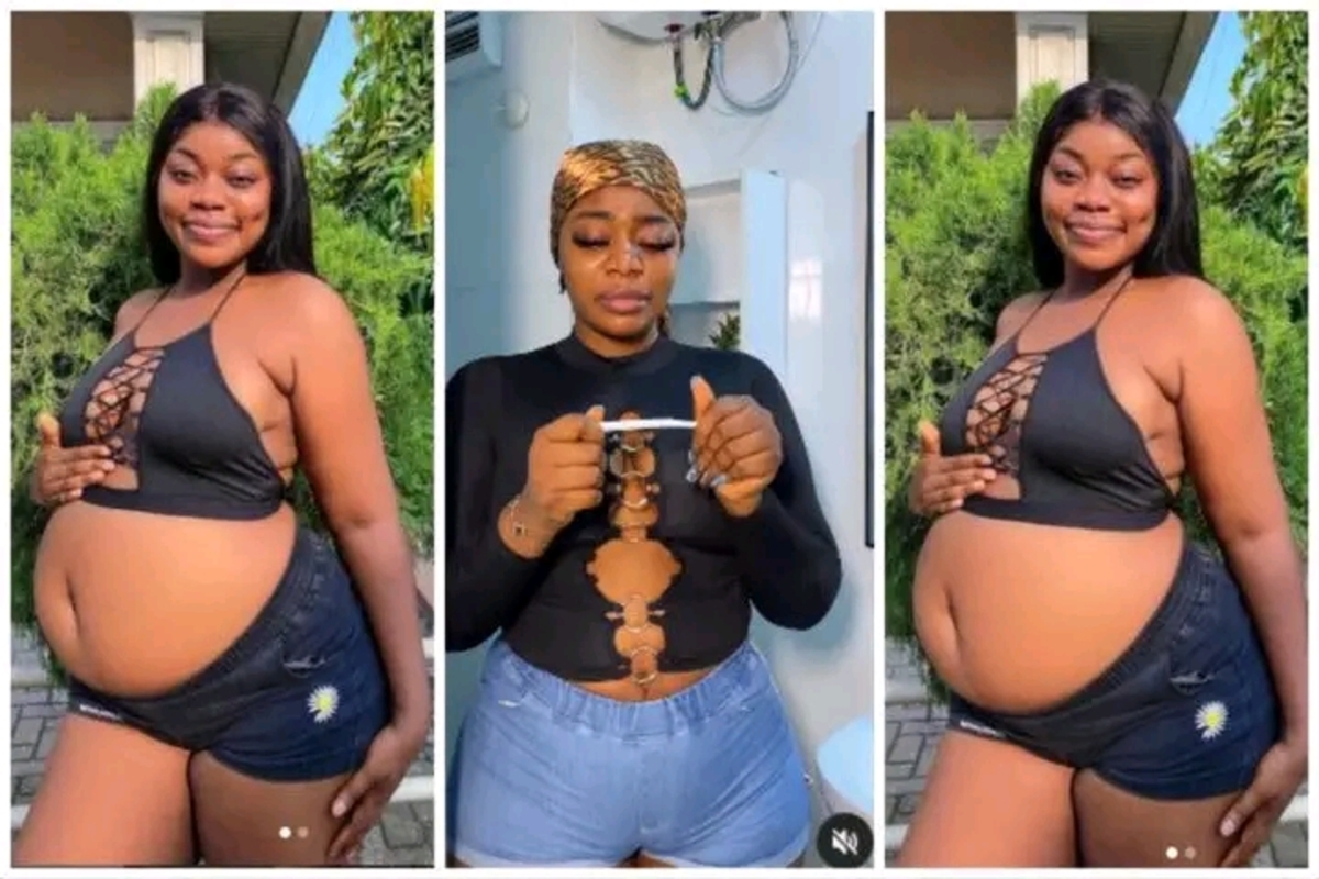 “Belle don enter” – Skit maker, Ashmusy says as she teases fans with baby bump photos (SEE FULL PHOTO)
