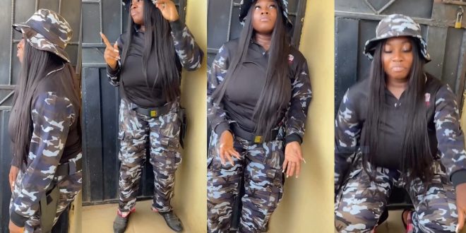Controvǝrsy Erúpts Online As Nigerian Lady Dances In Father’s Police Uniform (VIDEO)