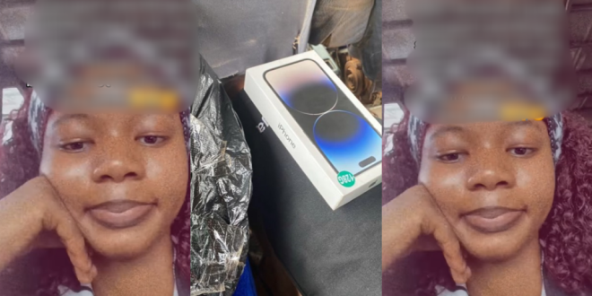 Male admirer shows off iPhone 14 Pro box after lady refuses to share number (WATCH)