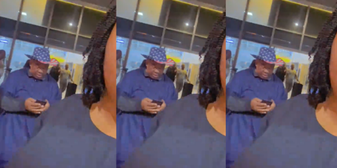 Woman Shocked as father wears customized USA hat for easy identification at the airport (VIDEO)